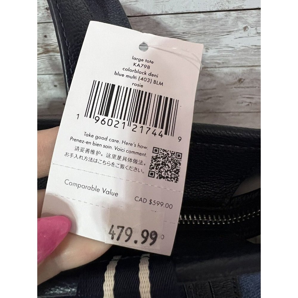 Kate Spade Large Tote Denim Leather Blue Bag NWT New - Picture 7 of 8